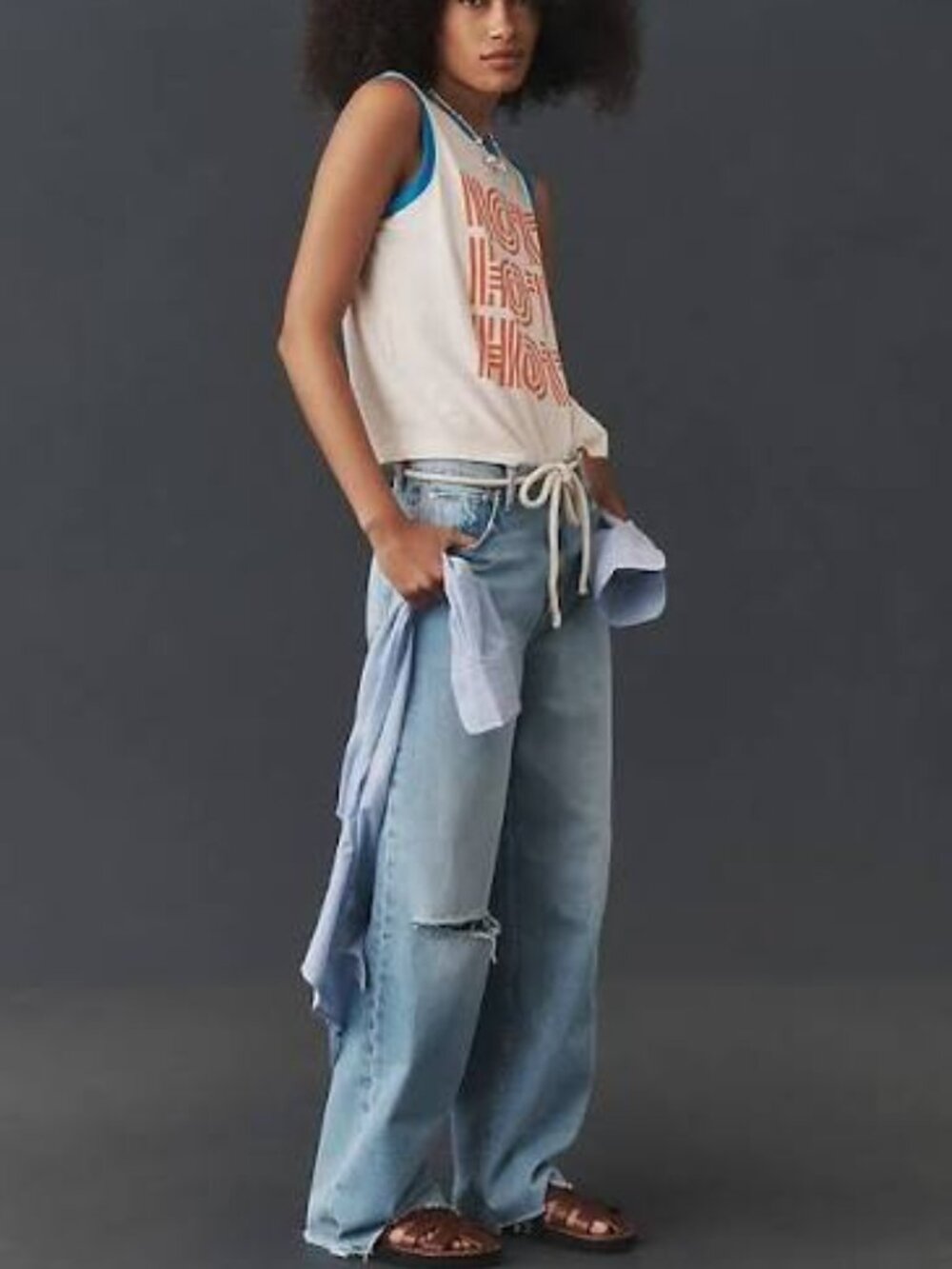 MOTHER High Waisted Spinner Zip Sneak Chew Jeans Light Wash Distressed 24